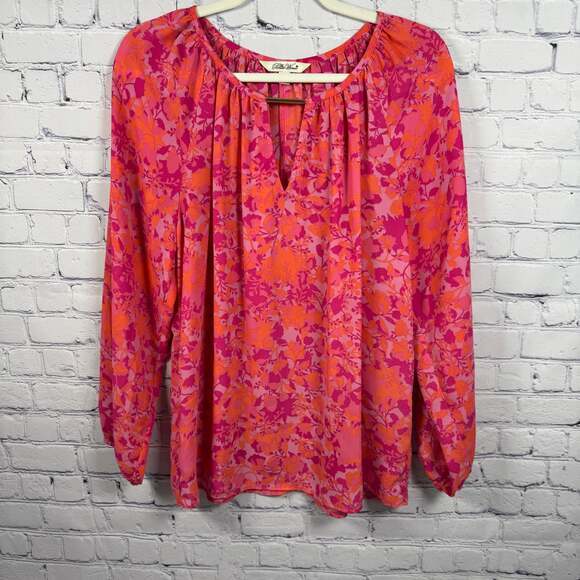The Pioneer Woman Tops - The Pioneer Woman Hot Pink Floral Keyhole Crepe Top Size Medium